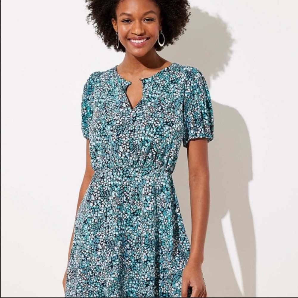 LOFT Plus Size 18 Keyhole Green Leaf Print Dress